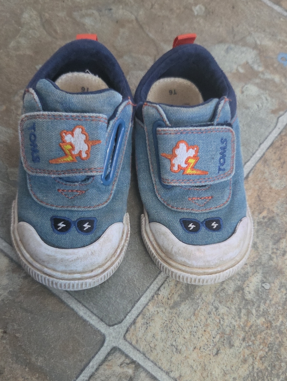 Toms Kids Denim Blue Sneakers with Orange Lightning